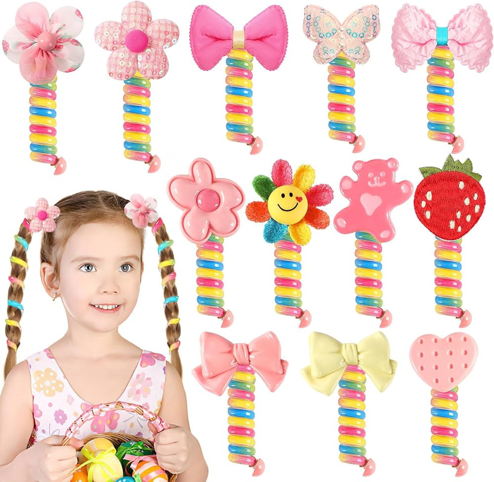JUNEBRUSHS 12Pcs Spiral Hair Ties for Kids, Colorful Telephone Wire Hair Bands Elastic Braided Te... | Amazon (US)