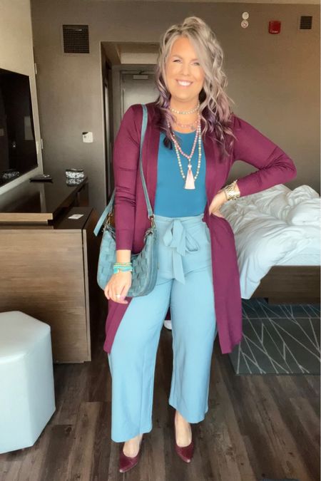 ✨SIZING•PRODUCT INFO✨
⏺ Blue Workwear Pants •• XXL •• Run Small & Short •• Amazon
⏺ Maroon Duster Cardigan •• linked similar from Amazon 
⏺ Teal Bodysuit •• linked similar from Amazon 
⏺ Beaded Layering Necklaces •• Amazon 
⏺ Maroon Pumps •• linked similar from Amazon 
⏺ Teal Basketweave Crossbody Bag •• Walmart 
⏺ Turquoise and Gold Bracelets •• Walmart 
⏺ Blue Statement Earrings •• SHEIN 

📍Say hi on YouTube•Tiktok•Instagram ✨”Jen the Realfluencer | Decent at Style”

👋🏼 Thanks for stopping by, I’m excited we get to shop together!

🛍 🛒 HAPPY SHOPPING! 🤩

#amazon #amazonfind #amazonfinds #founditonamazon #amazonstyle #amazonfashion #walmart #walmartfinds #walmartfind #walmartfall #founditatwalmart #walmart style #walmartfashion #walmartoutfit #walmartlook  #workwear #work #outfit #workwearoutfit #workwearstyle #workwearfashion #workwearinspo #workoutfit #workstyle #workoutfitinspo #workoutfitinspiration #worklook #workfashion #officelook #office #officeoutfit #officeoutfitinspo #officeoutfitinspiration #officestyle #workstyle #workfashion #officefashion #inspo #inspiration #slacks #trousers #professional #professionalstyle #professionaloutfit #professionaloutfitinspo #professionaloutfitinspiration #professionalfashion #professionallook #dresspants #cardigan #sweater #cardigansweater #cardigans #cardiganoutfits #outfitswithcardigans #howtostyleacardigan #cardiganfashion #cardiganstyle #cardiganlook #stylingacardigan #affordablecardigan #affordablecardigans #blue #darkblue #lightblue #navy #navyblue #babyblue #cobaltblue #grayblue #teal #tealblue #blueoutfit #blueoutfitinspo #bluestyle #blueshirt #bluepants #blueoutfitinspiration #outfitwithblue #bluelook 
#under10 #under20 #under30 #under40 #under50 #under60 #under75 #under100 #affordable #budget #inexpensive #budgetfashion #affordablefashion #budgetstyle #affordablestyle #curvy #midsize #size14 #size16 #size12 #curve #curves #withcurves #medium #large #extralarge #xl


#LTKcurves #LTKunder50 #LTKworkwear