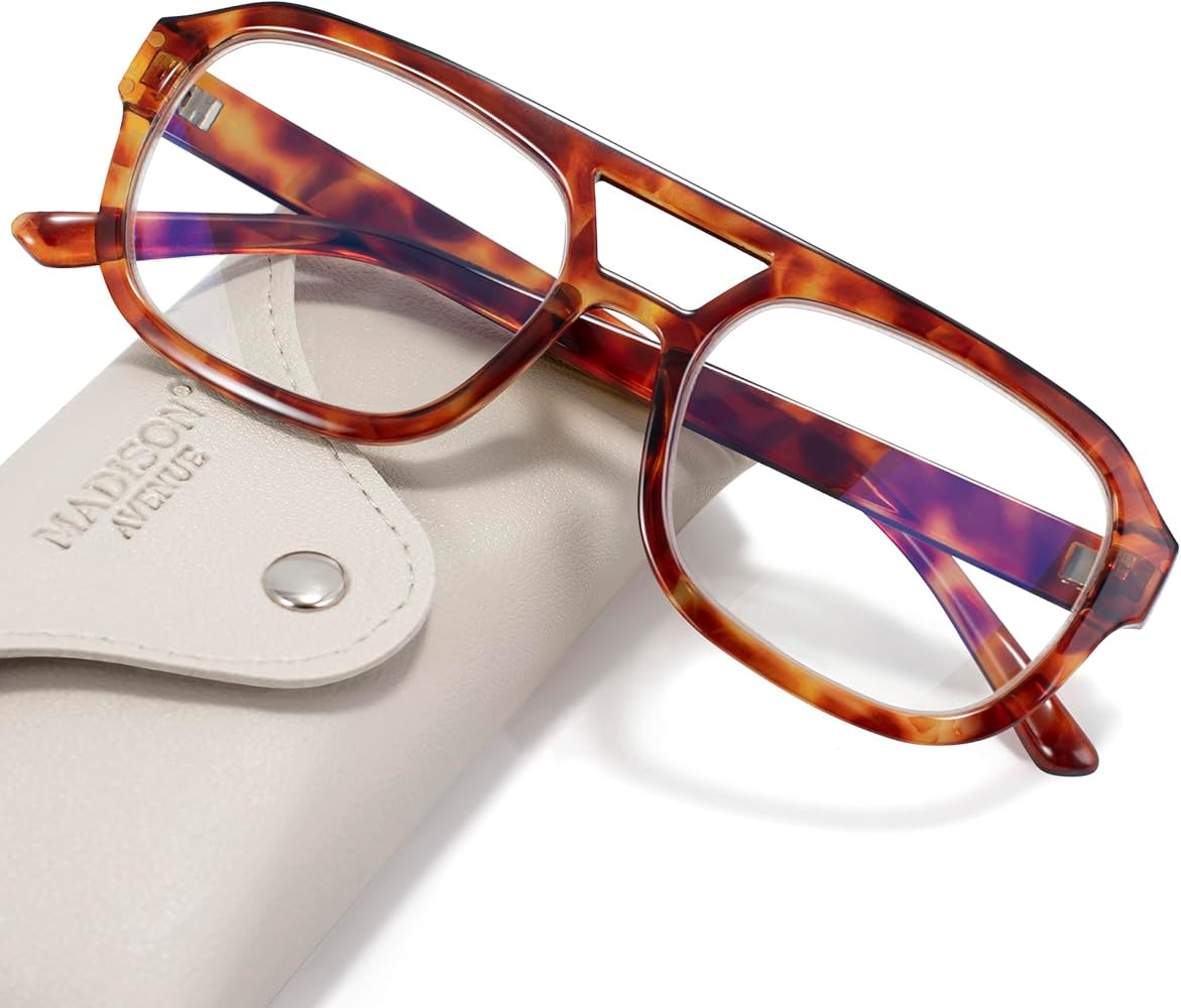 Madison Avenue Retro Aviator Blue Light Blocking Glasses for Women Men with Case, Trendy Rectangl... | Amazon (US)