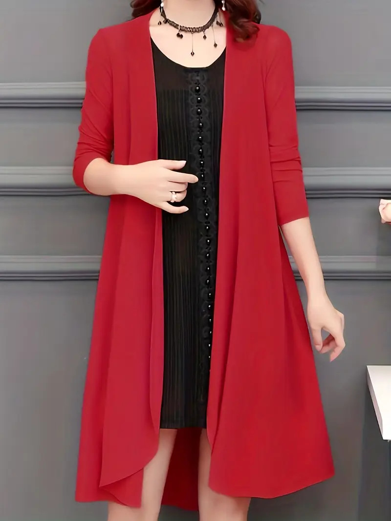 Solid Open Front Long Length Coverup Casual Long Sleeve - Temu | Temu Affiliate Program
