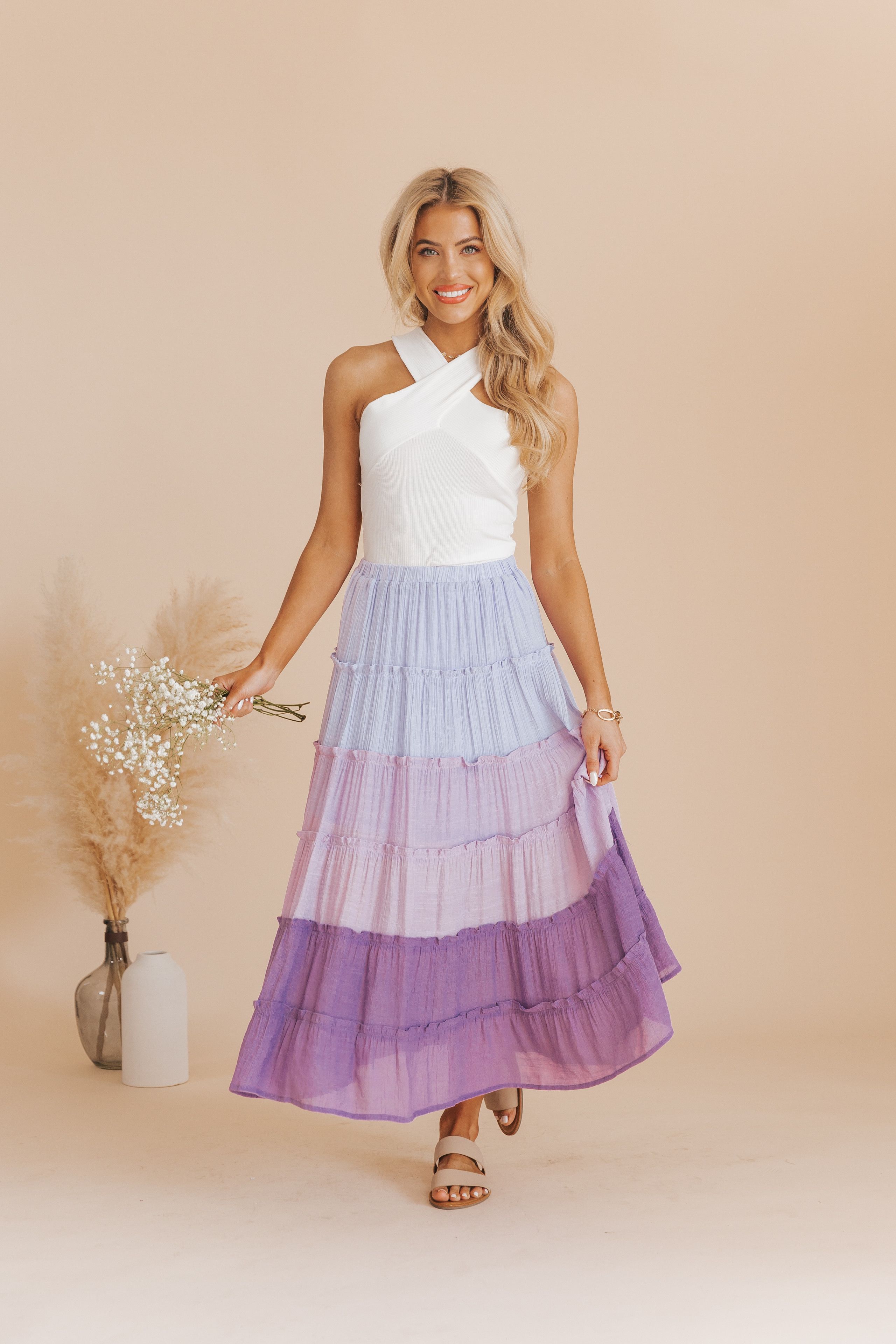 Lavender Color Block Tiered Woven Maxi Skirt | Magnolia Boutique