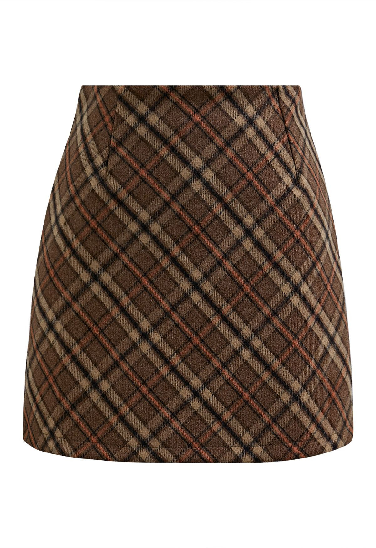 Modern Tartan Mini Bud Skirt in Brown | Chicwish