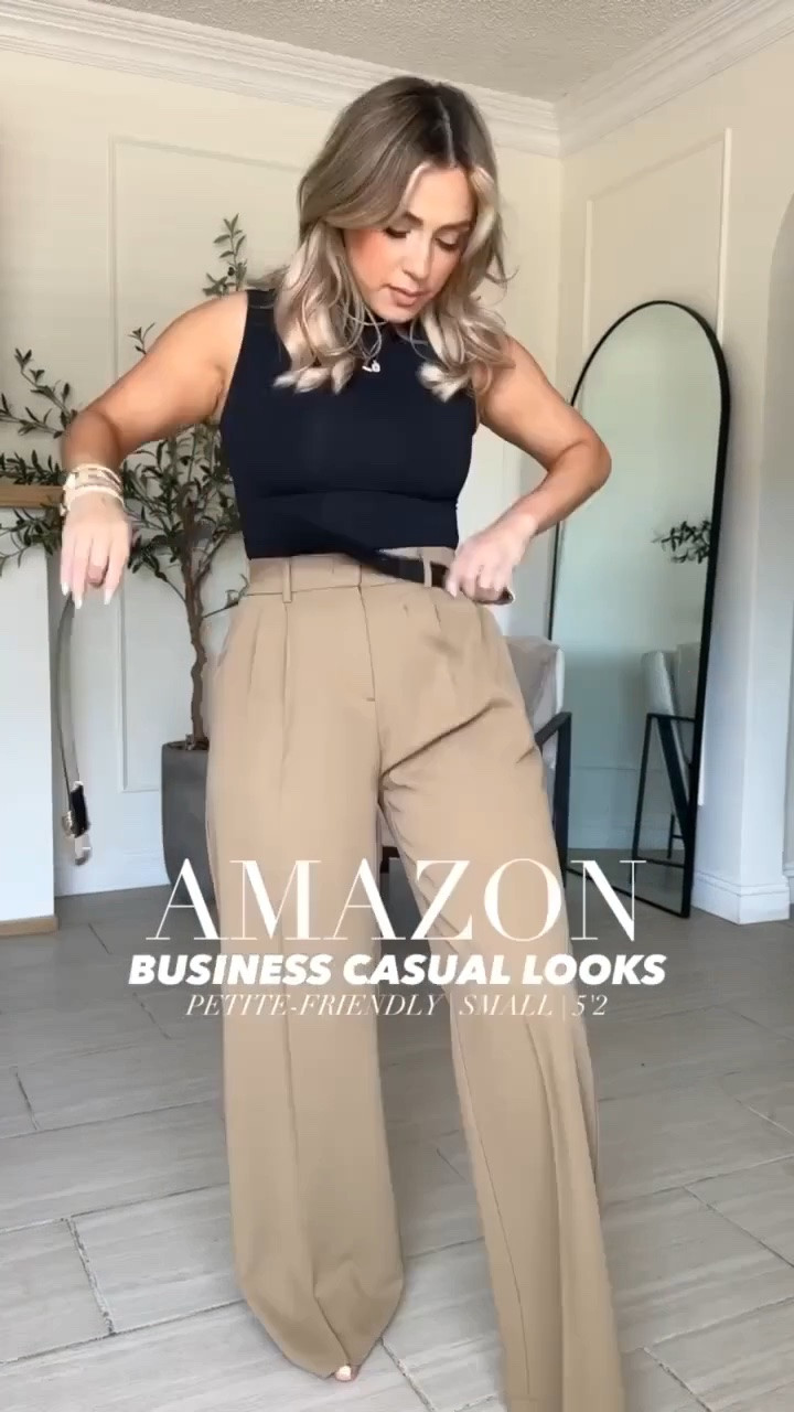 Amazon BUSINESS CASUAL Outfits 🤓🤗

✔️Look 1: small long THIN in trousers | color is Khaki (thin) | small in bodysuit 
✔️Look 2: small in striped tee + pencil skirt + small in tweed jacket 
✔️Look 3: Med in button up + small in trousers (color: brown but I think it's sold out) GRAB THE KHAKI ONES! 
✔️Look 4: small in trousers + denim long vest (size down runs big)
✔️Look 5: small in skirt 
✔️Look 6: small in trousers, tee + tweed jacket

#LTKgrwm #LTKootd #LTKU