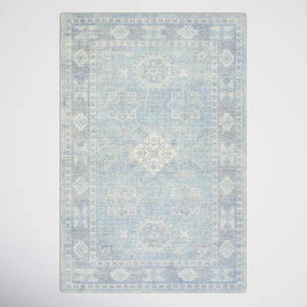 Luther Oriental Handmade Tufted Area Rug in Denim/Sky Blue | Wayfair North America