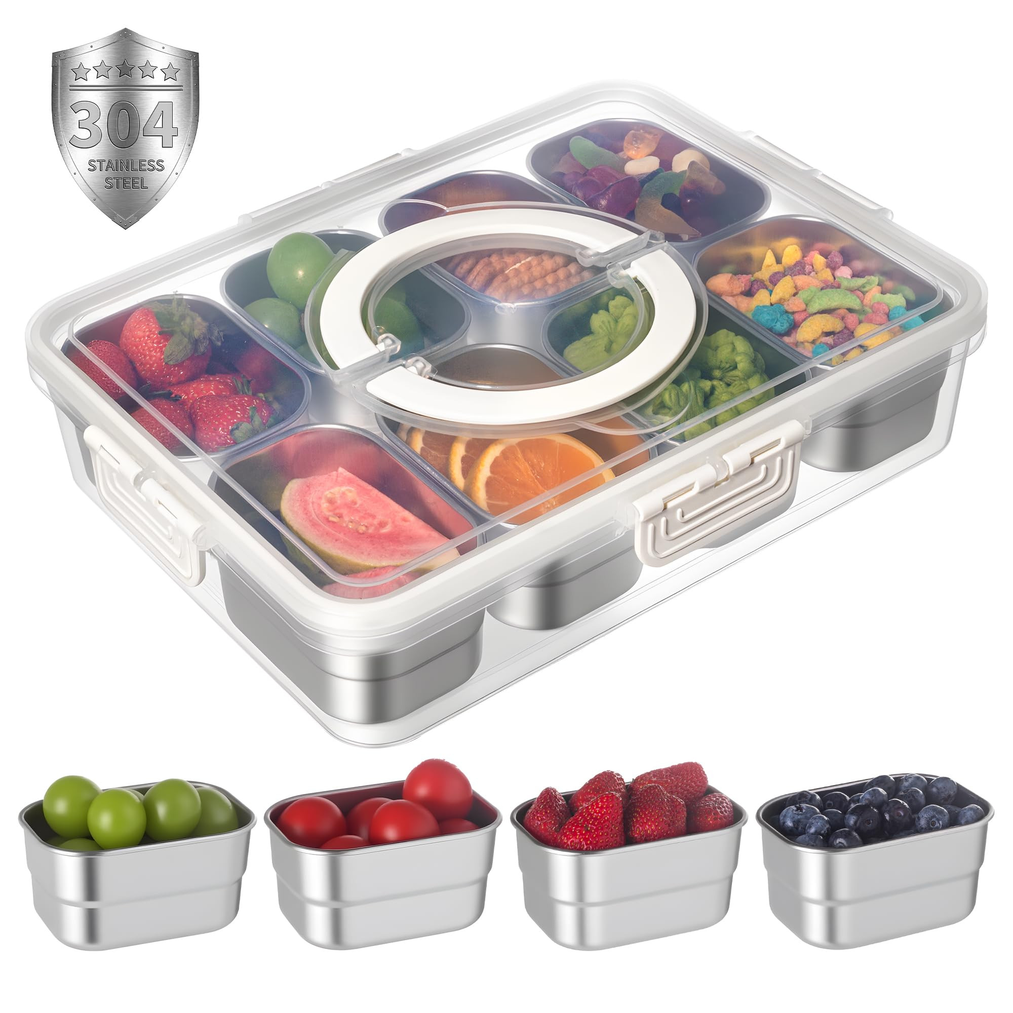 Stainless Steel Snackle Box Container with Lids and Handle, Dishwasher Safe - 8 Divider Portable ... | Amazon (US)