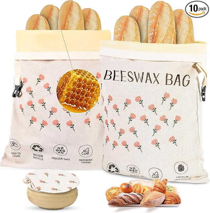 Beeswax Bread Bags (2026 New Upgrade) 2-Pack Reusable Bread Bags for Homemade Bread Sourdough,17"... | Amazon (US)