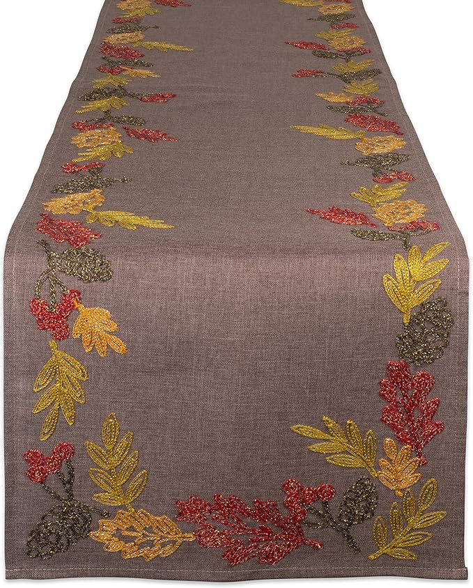 DII Fall Basics Collection Embroidered Tabletop, Table Runner, 14x70, Shimmering Leaves | Amazon (US)
