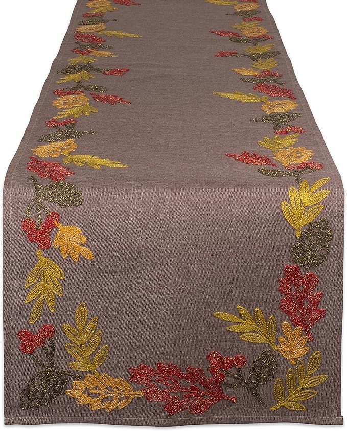 DII Fall Basics Collection Embroidered Tabletop, Table Runner, 14x70, Shimmering Leaves | Amazon (US)