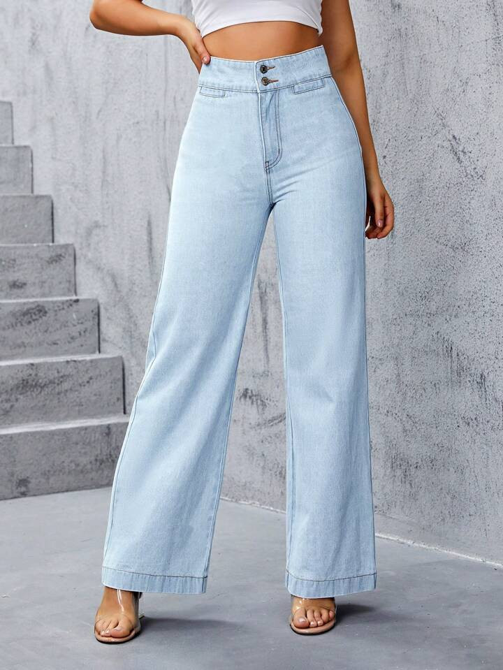 SHEIN Essnce Eenkleurig Dames jeans Knoop Zak Rits | SHEIN