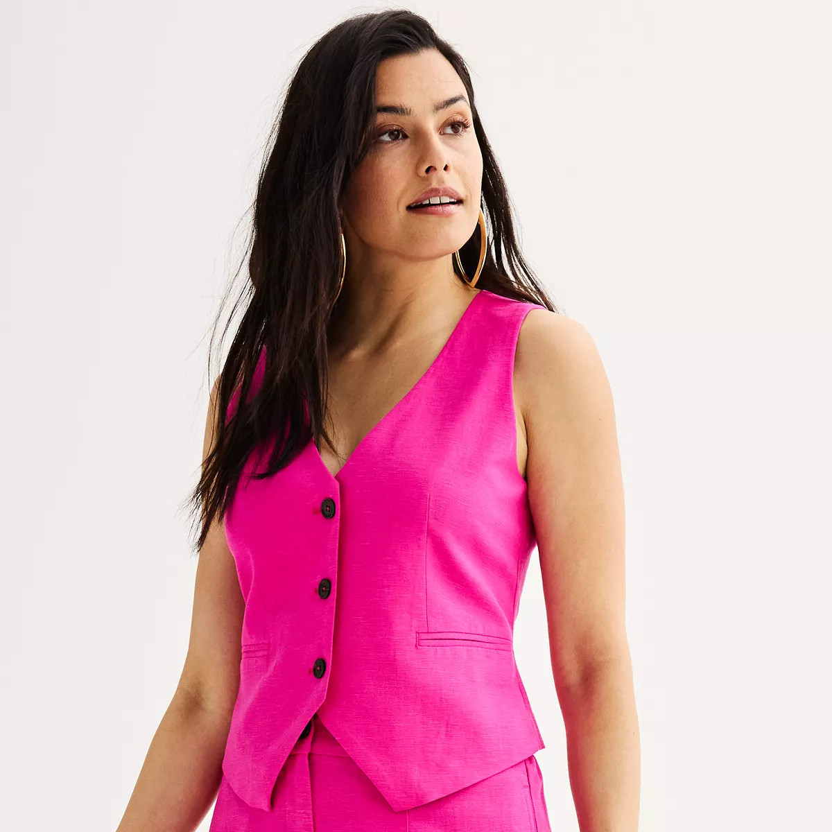 Women's Nine West V-Neck Linen-Blend Button Front Vest | Kohl's