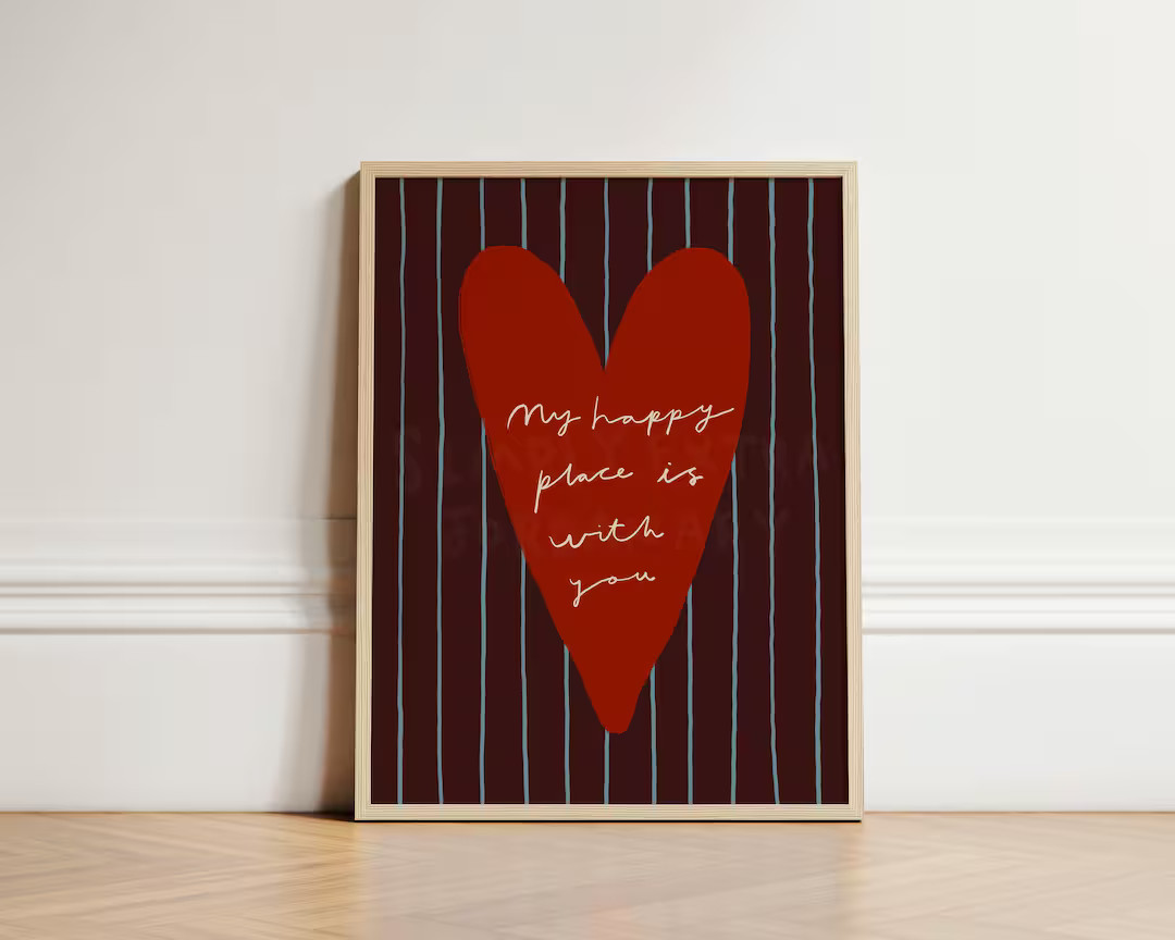 My Happy Place Print, Brown Homely Print, Stripe Print, Hand Drawn Print, Cosy Wall Art Print, Ki... | Etsy (US)