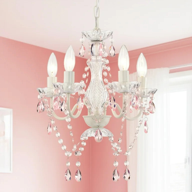 Small Crystal Chandelier 4-Light Pink And White Ceiling Lights for Girls Bedroom Dining Room,  E1... | Walmart (US)