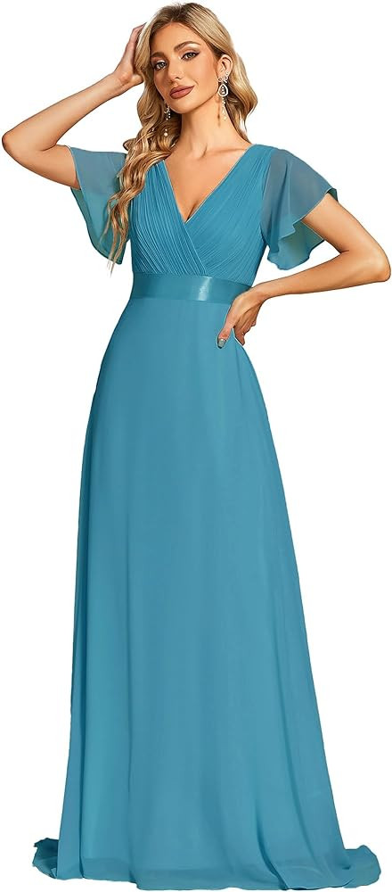 Ever-Pretty Women's Formal Dress Short Sleeve V-Neck Evening Dress Floor Length Mother of The Bri... | Amazon (US)