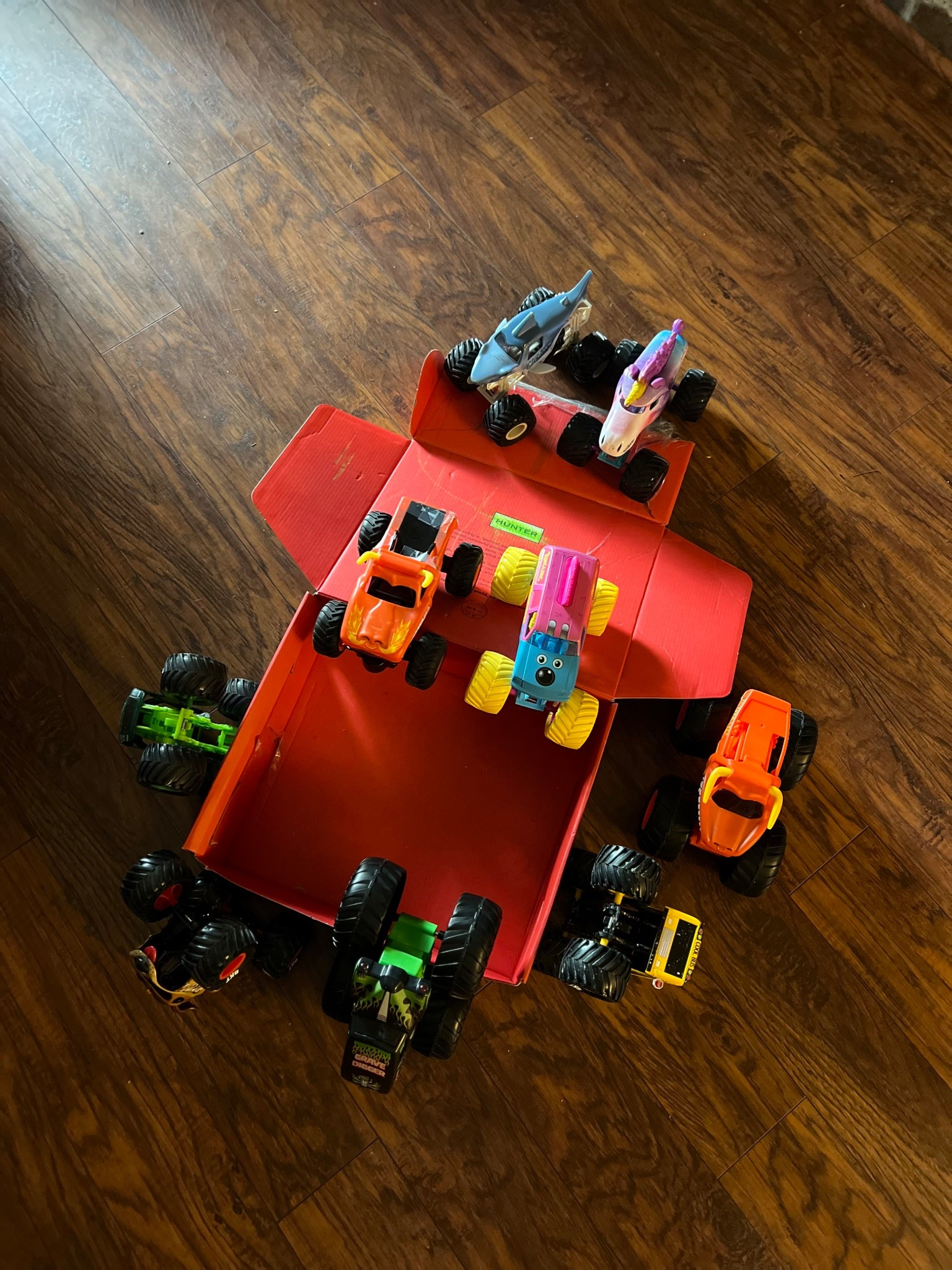 In our monster jam era. Of course ramp is made out of my rain boots box. 

#LTKmomlife #LTKKids #LTKHome