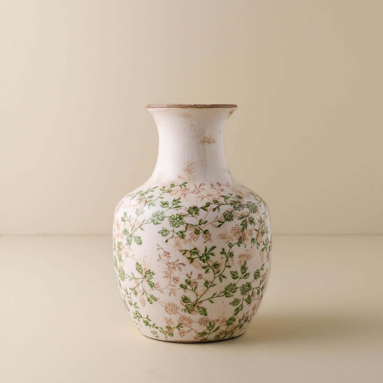 Green and White Distressed Vase with Long Neck | Magnolia