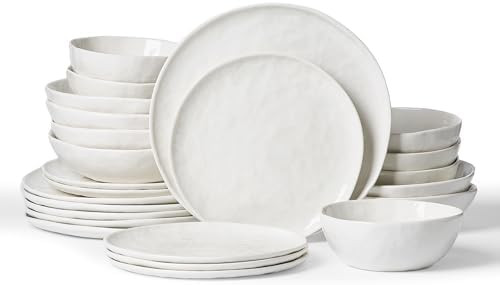 Famiware Porcelain kitchen plates and bowls set, Modern dishes set for 6, Handmade Wave Edge Dinn... | Amazon (US)