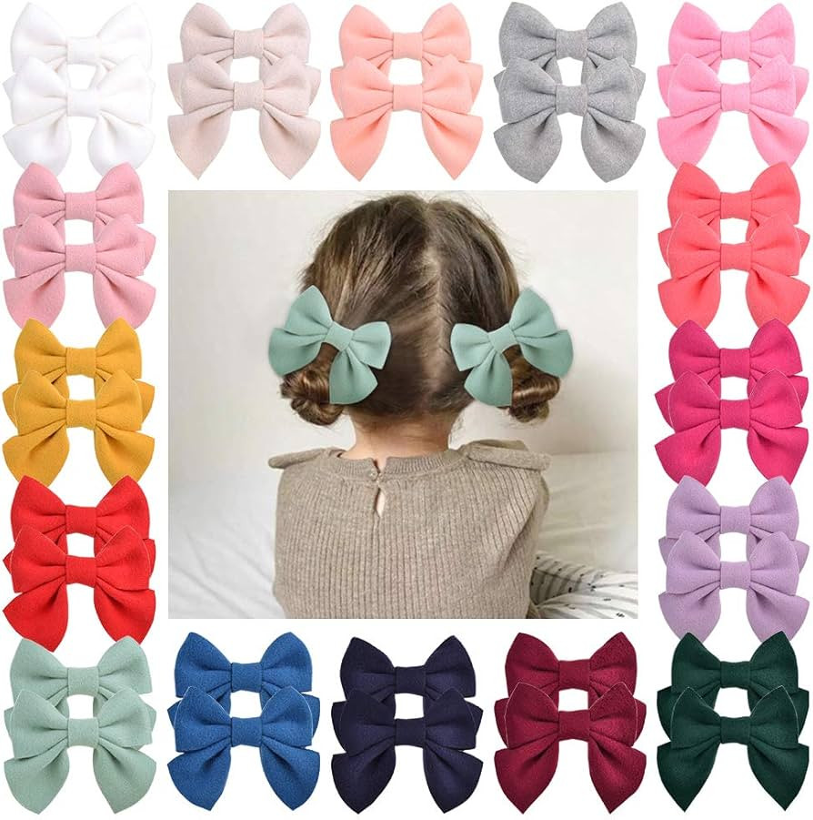 32PCS/16Colors 3.5 Inches Baby Girls Hair Bows Clips Alligator Clips Felt Woolen Hair Barrettes H... | Amazon (US)