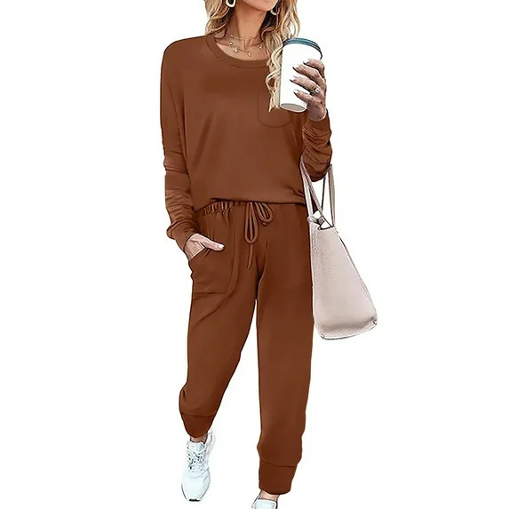 Shine Up Sweatsuit Sets for Women 2 Piece Lounge Set Loose Jogger Sets Fall Outfits Sets Solid Tr... | Walmart (US)