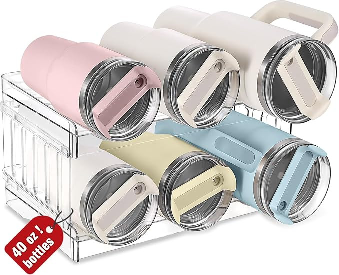 Large Water Bottle Organizer for Stanley 40 30 20oz Tumbler Cups, Clear Plastic Water Bottle Hold... | Amazon (US)