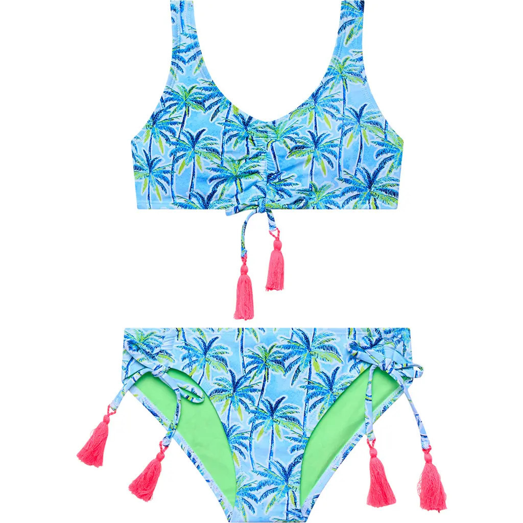 Beach Lingo Kids' Floral Tassel Two-Piece Swimsuit in Blue at Nordstrom, Size 16 | Nordstrom
