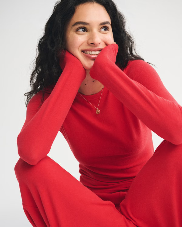 Women's Long-Sleeve Cozy Lounge Knit Tee | Women's Tops | Abercrombie.com | Abercrombie & Fitch (US)