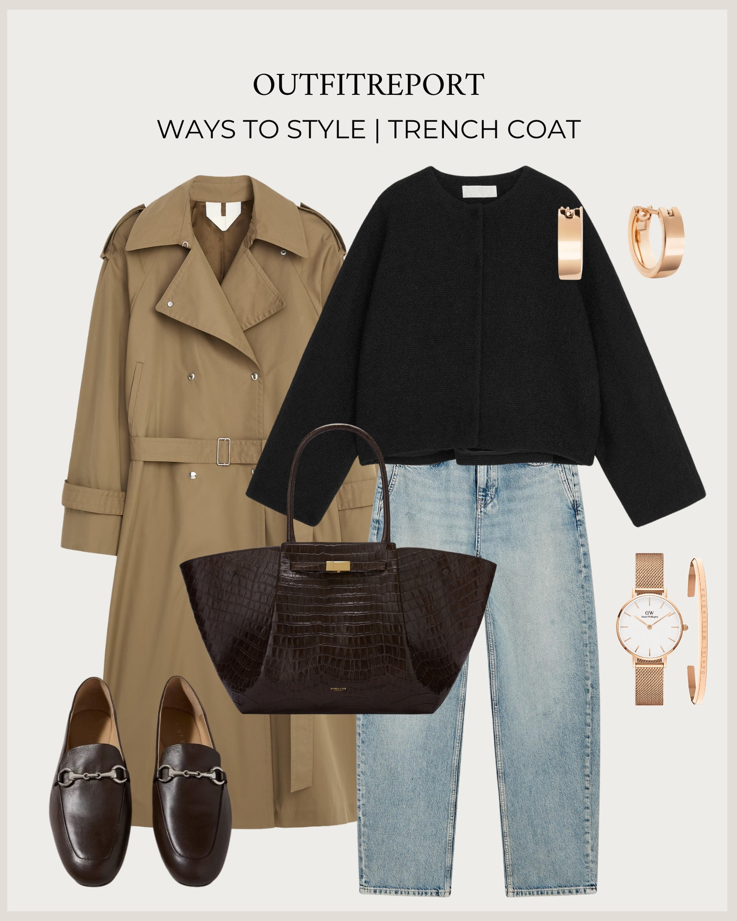 Styling a trench coat in black sweater jumper denim jeans demellier handbag Gucci loafers

#LTKautumn #LTKjeans #LTKstyletip