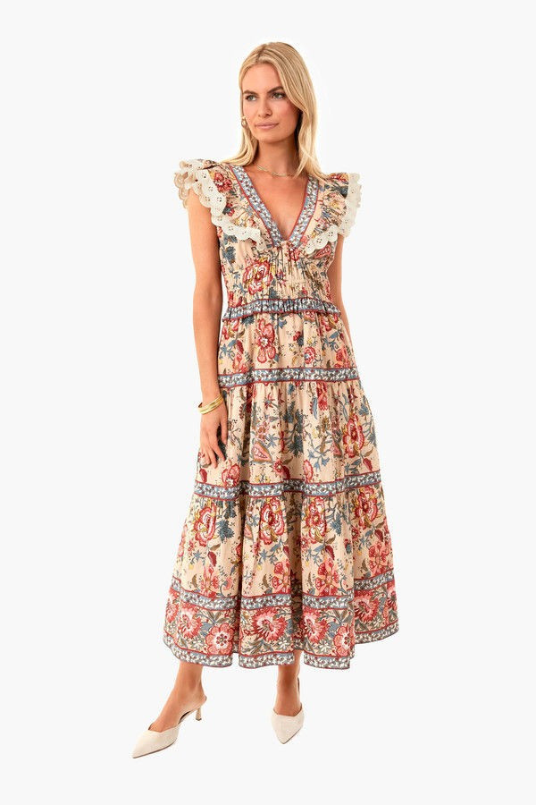 Cream Tess Print Short Sleeve Midi Dress | Tuckernuck (US)