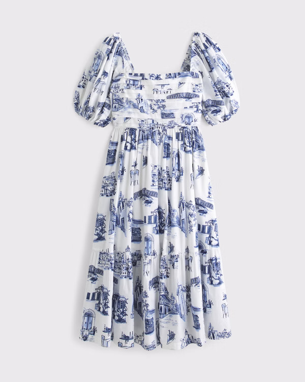 The A&F Emerson Poplin Puff Sleeve Midi Dress | Abercrombie & Fitch (US)