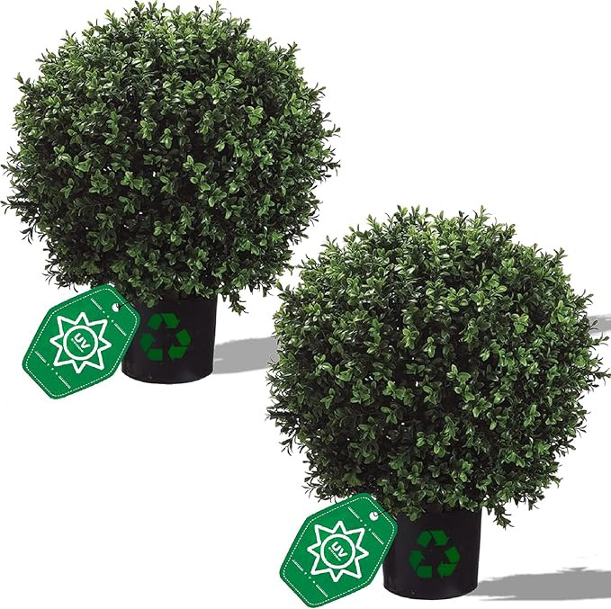 Amazon.com - QAOUIEP Real Touch Leaves Artificial Topiary Trees, 24" T with 17" W Faux Boxwood, S... | Amazon (US)