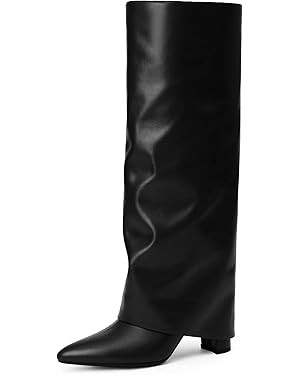 Modatope Knee High Boots Women Fold Over Knee High Boots Chunky High Heels Long Boots Zipper Poin... | Amazon (US)
