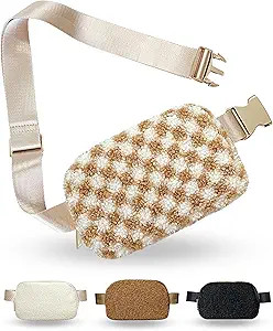 Boutique Fleece Belt Bag | Sherpa Checkered Crossbody Bag Fanny Pack for Women Fashionable | Cute... | Amazon (US)