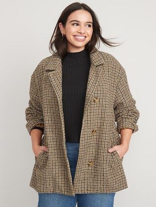 Soft-Brushed Houndstooth Plaid Button-Front Car Coat for Women | Old Navy (US)