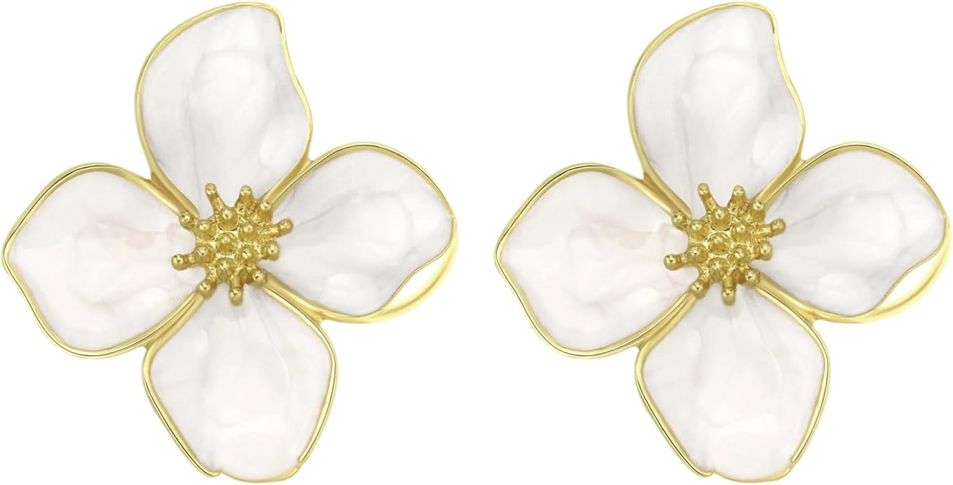 Gold Flower Earrings Large Flower Stud Earrings Flower Statement Earrings Chunky Floral Earrings ... | Amazon (US)