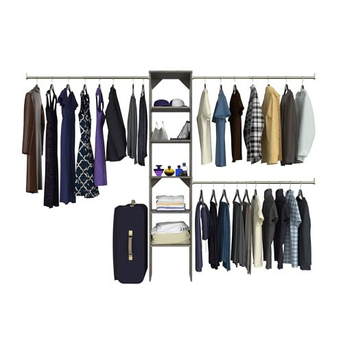 ClosetMaid SuiteSymphony Wood Closet System Starter Kit with Tower and 3 Hang Rods, Adjustable and Customizable, For Walk-In and Reach-In Closets, Fits Spaces 4 – 9 ft. Wide, Graphite Grey | Amazon (US)