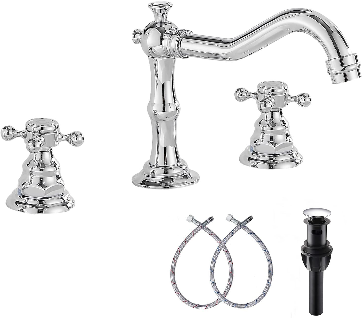 GGStudy Two Handles Three Holes Faucet 8-16 inch Widespread Bathroom Sink Faucet Chrome Basin Mix... | Amazon (US)