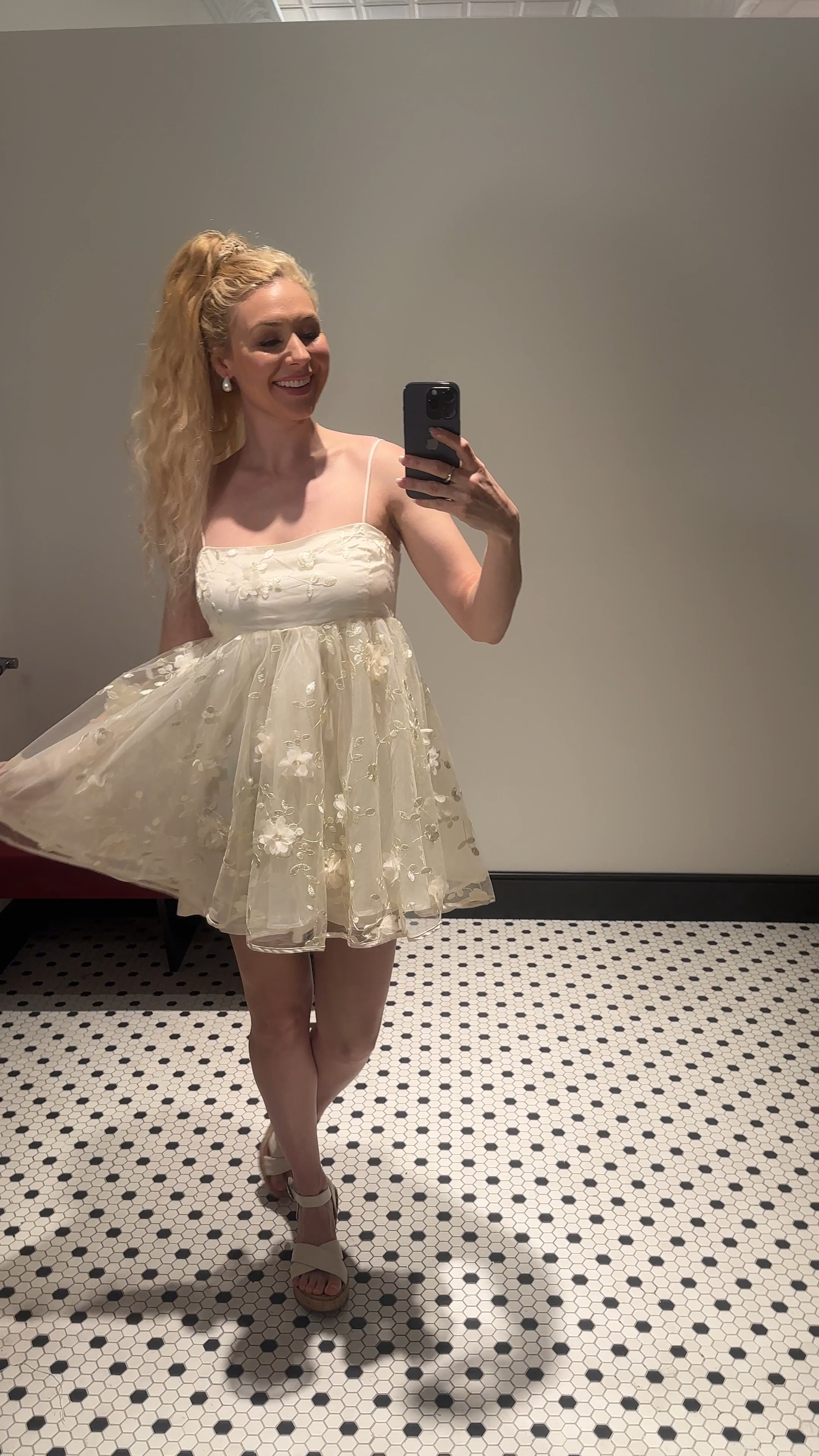 Lace and tulle cream sundress. Couldn’t find the exact one but similar items attached. 

#LTKSeasonal #LTKparties #LTKwedding