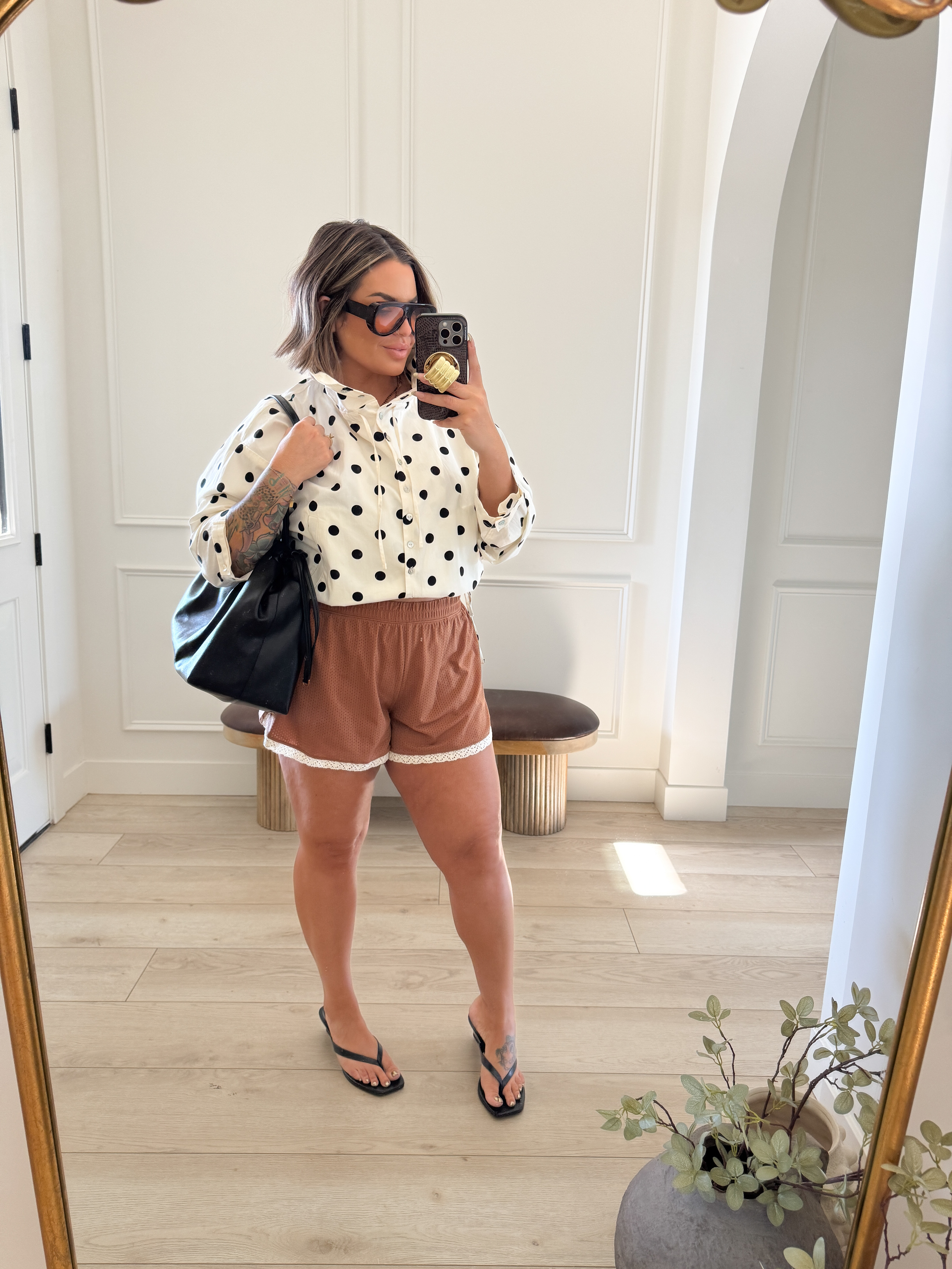 Loving polkadots so much right now ! This looks like a jacket but its actually just a shirt its not super thick at all. It feels like a regular cotton dress shirt material. The waist can be tied to make it a bubble hem. Paired it with some cute wedge sandals & this really cool bag I found at walmart. This bag would make a great work or travel tote its very nice size. 

Top Size L
Shorts Size XL they have a bike short lining inside them too.


#zara #aerie #amazon #walmart

#LTKootd #LTKSaleAlert #LTKMidsize