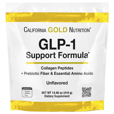 California Gold Nutrition, GLP-1 Support Formula with Collagen Peptides, Prebiotic Fiber & Essential Amino Acids, Unflavored, 14.46 oz (410 g) | iHerb