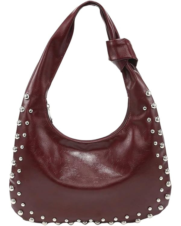 QWINEE Women's Studded Hobo Purses PU Leather Designer Shoulder Handbags Zipper Knot Bag | Amazon (US)