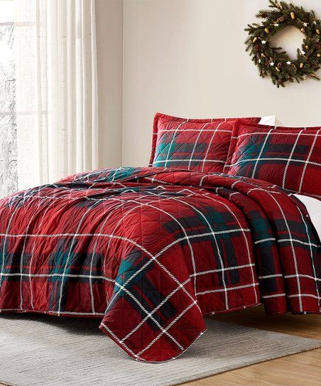 RT Designers Collection Red & Green Holiday Tartan Plaid Reversible Quilt Set | Zulily