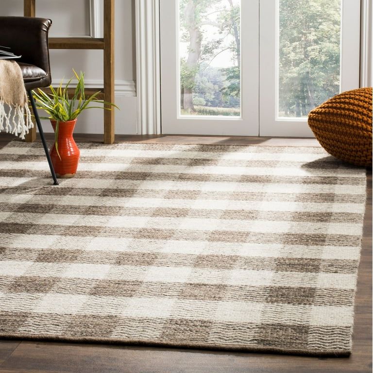 SAFAVIEH Kilim Jasmine Checkered Wool Area Rug, Light Grey/Brown, 8' x 10' | Walmart (US)