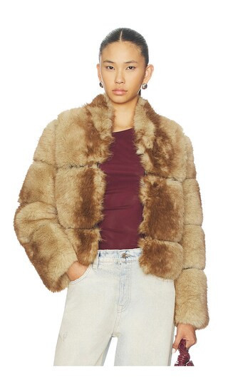 Apparis Sai Mink Coat in Tan. - size L | Revolve Clothing (Global)