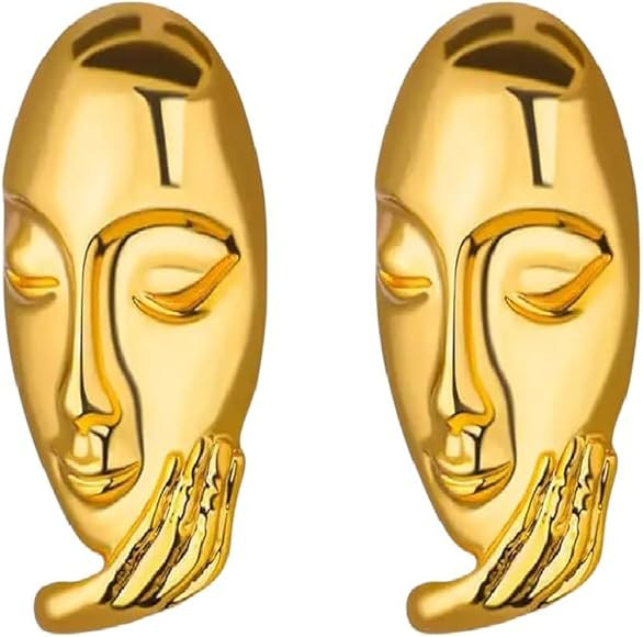 New 2025 Face Cheek Stainless Steel Stud Earrings For Women Gold Color Funny Punk Earring Aesthet... | Amazon (US)