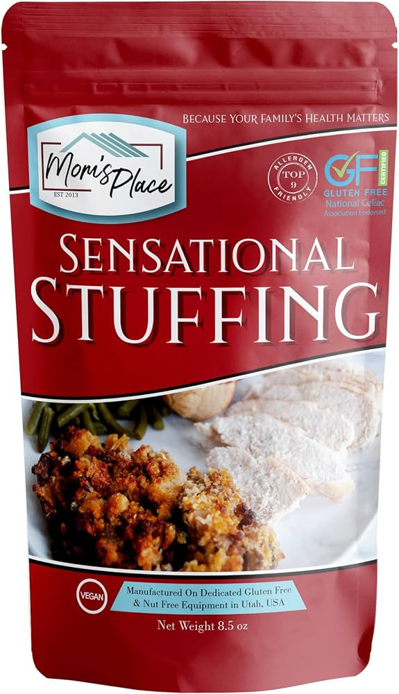 Mom's Place Gluten-Free, Egg Free & Dairy Free Sensational Stuffing Mix, Quick & Easy to Make, Ve... | Amazon (US)