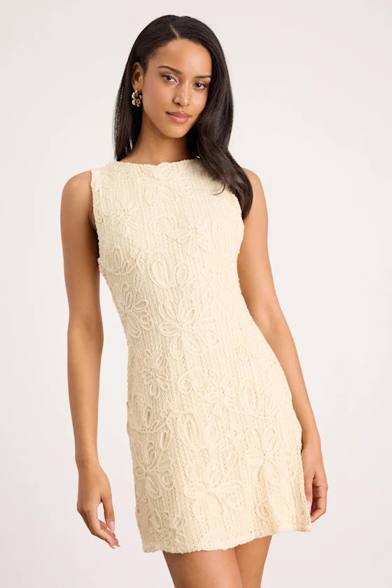 Fenicia Cream Abstract Floral Embroidered Mini Dress | Lulus