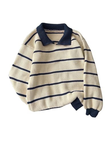 Floerns Women's Collared Striped Sweaters Preppy Oversized Knit Fall Pullover Sweater | Amazon (US)