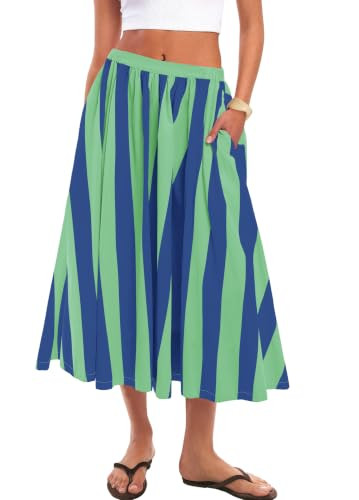 Panadila Womens Striped Midi Skirt Summer Beach Long Flowy Skirts Elastic High Waisted A Line Ski... | Amazon (US)