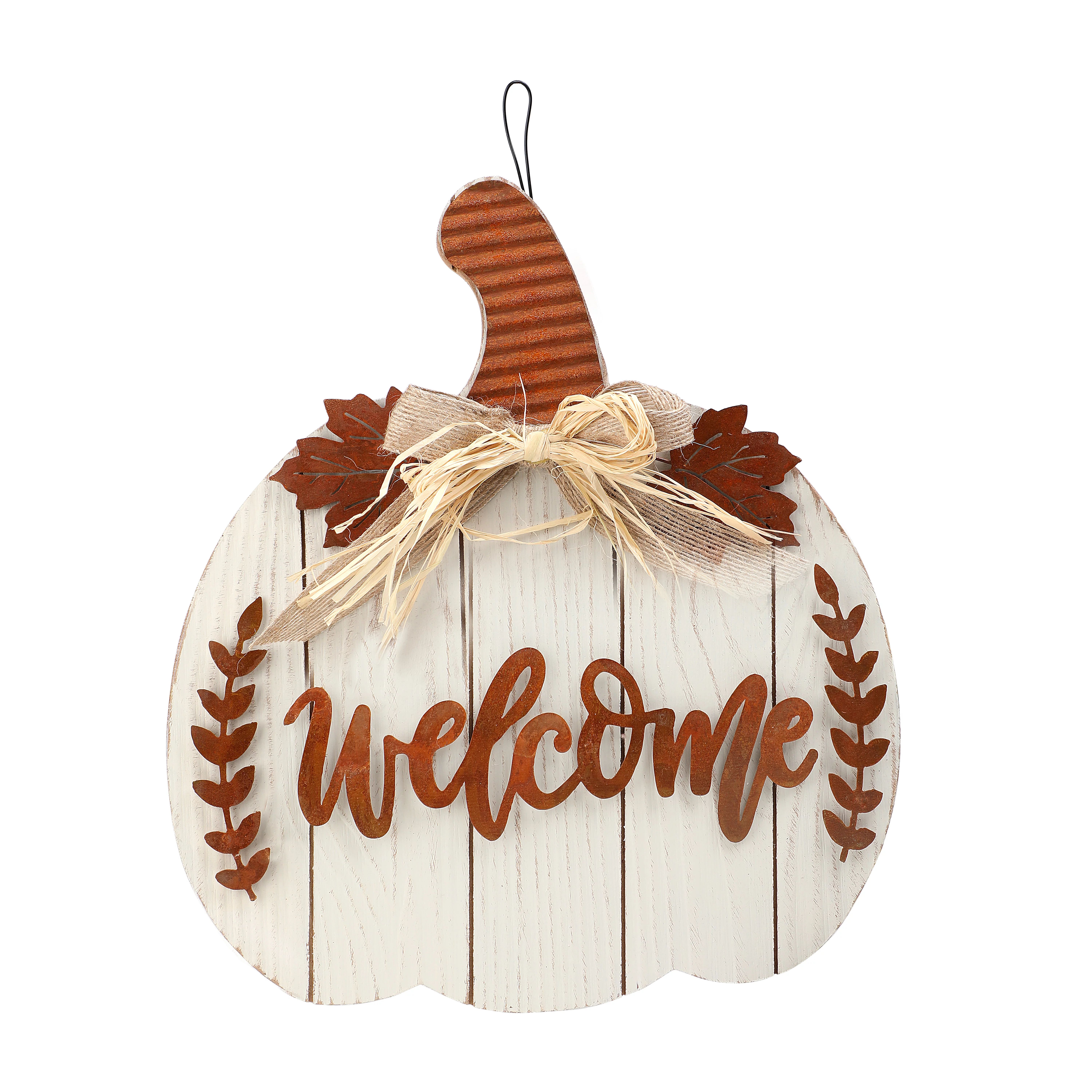 Way to Celebrate Rustic Metal and White Wood "Welcome" Pumpkin Sign, 10.24" x 11.81", Harvest Dec... | Walmart (US)
