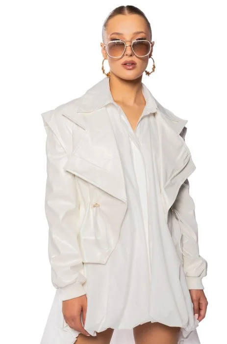 KINTSUGI FAUX LEATHER MOTO JACKET IN WHITE | AKIRA