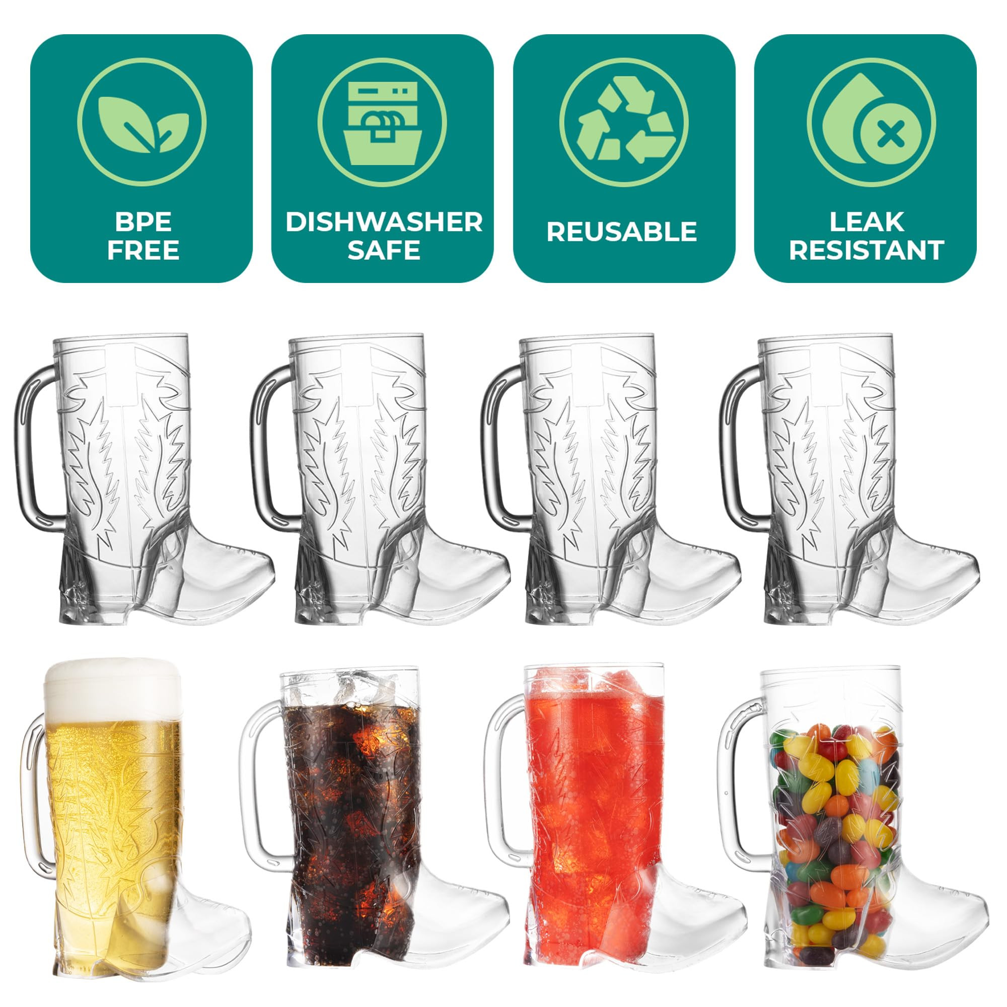 JoyServe Cowboy Boot Cups - (Bulk Pack of 12) 17oz Drink Mugs, Reusable BPA-Free Plastic Drinking Mug Cups for Kids, Western Themed Rodeo Birthday Party Decorations and Supplies | Amazon (US)